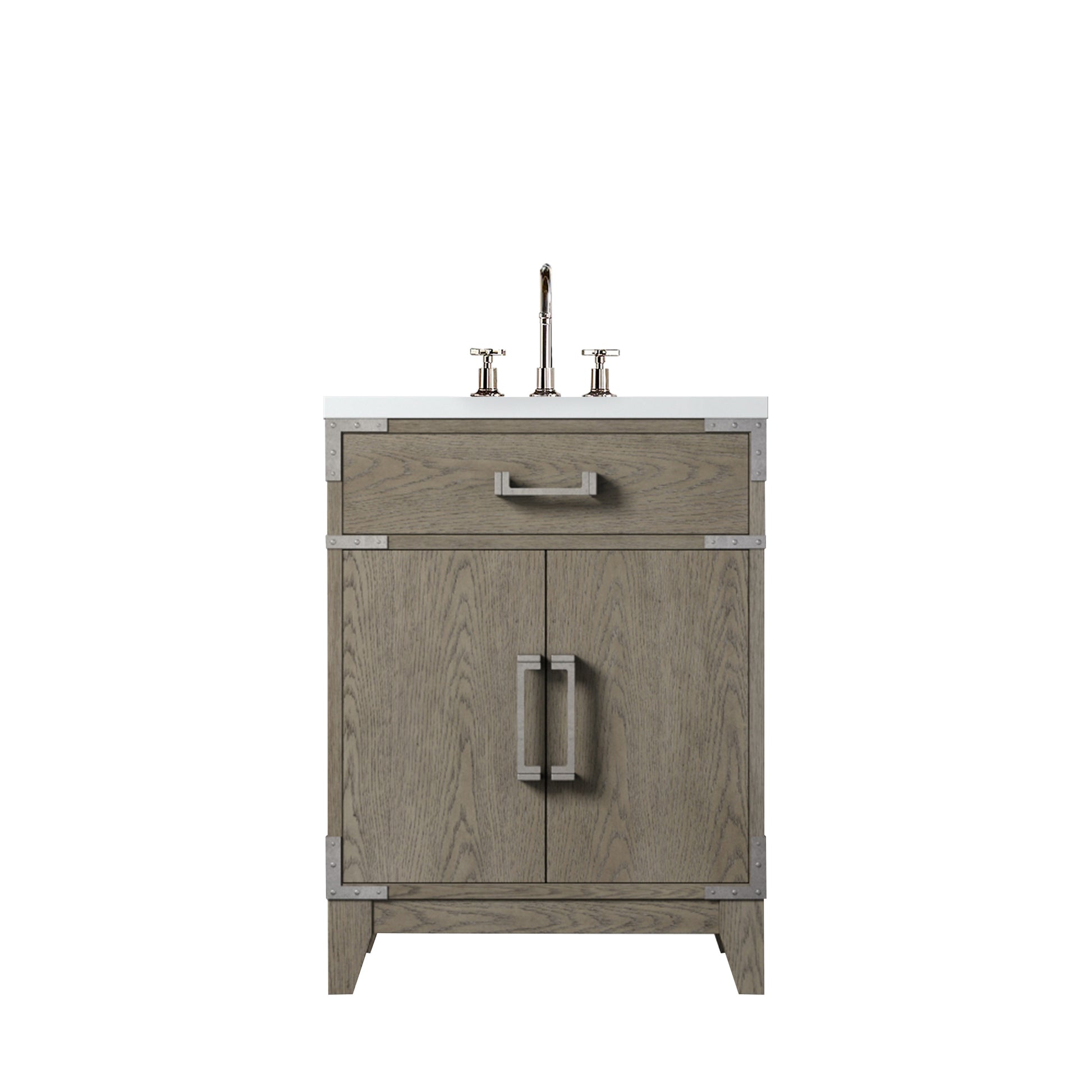 Grey Wood Bathroom Vanity with Acrylic Top and Faucet Set for Renovation