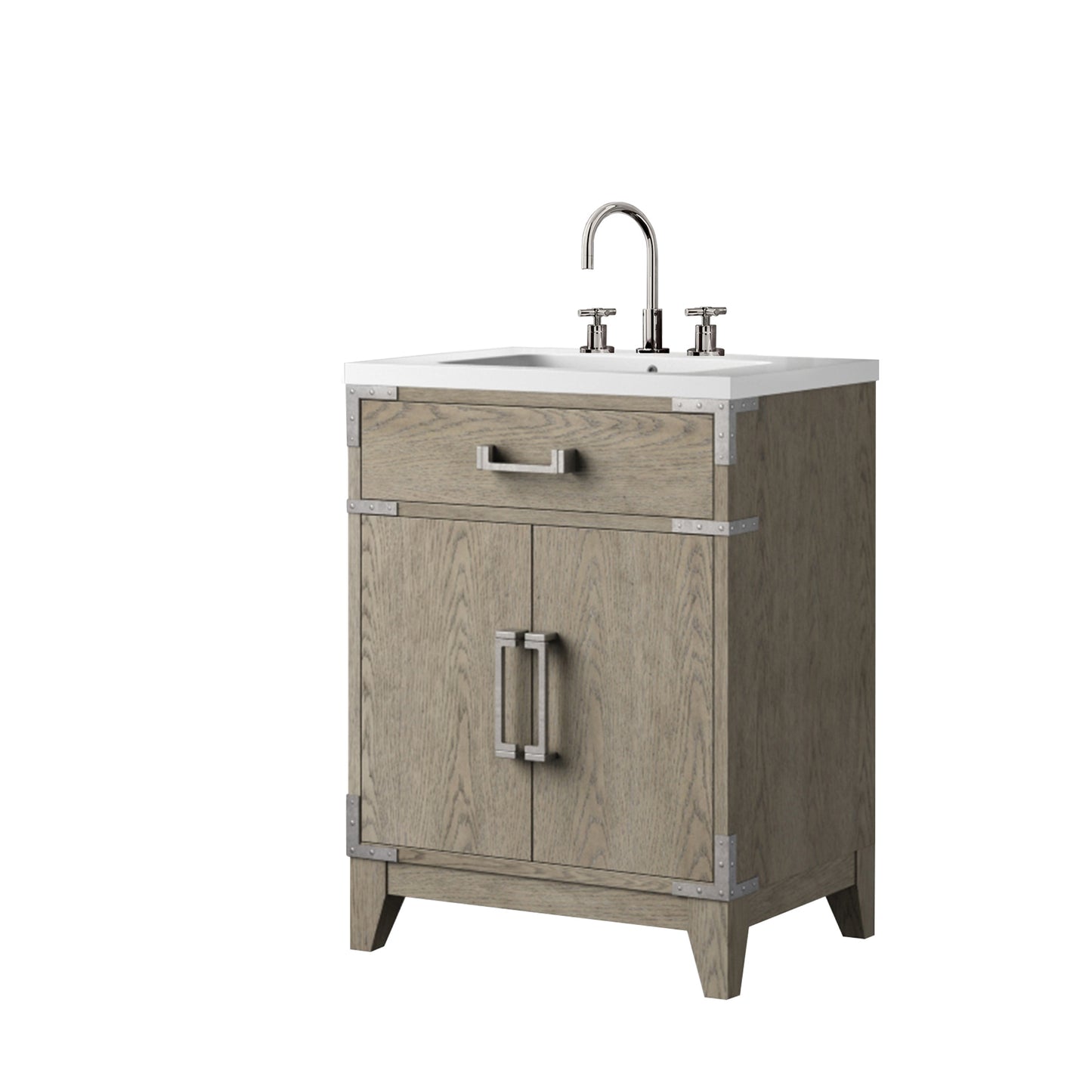 Grey Wood Bathroom Vanity with Acrylic Top and Faucet Set for Renovation