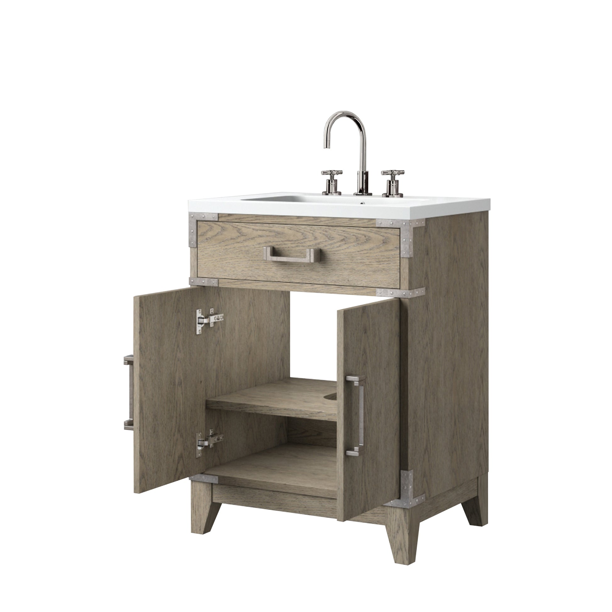 Grey Wood Bathroom Vanity with Acrylic Top and Faucet Set for Renovation