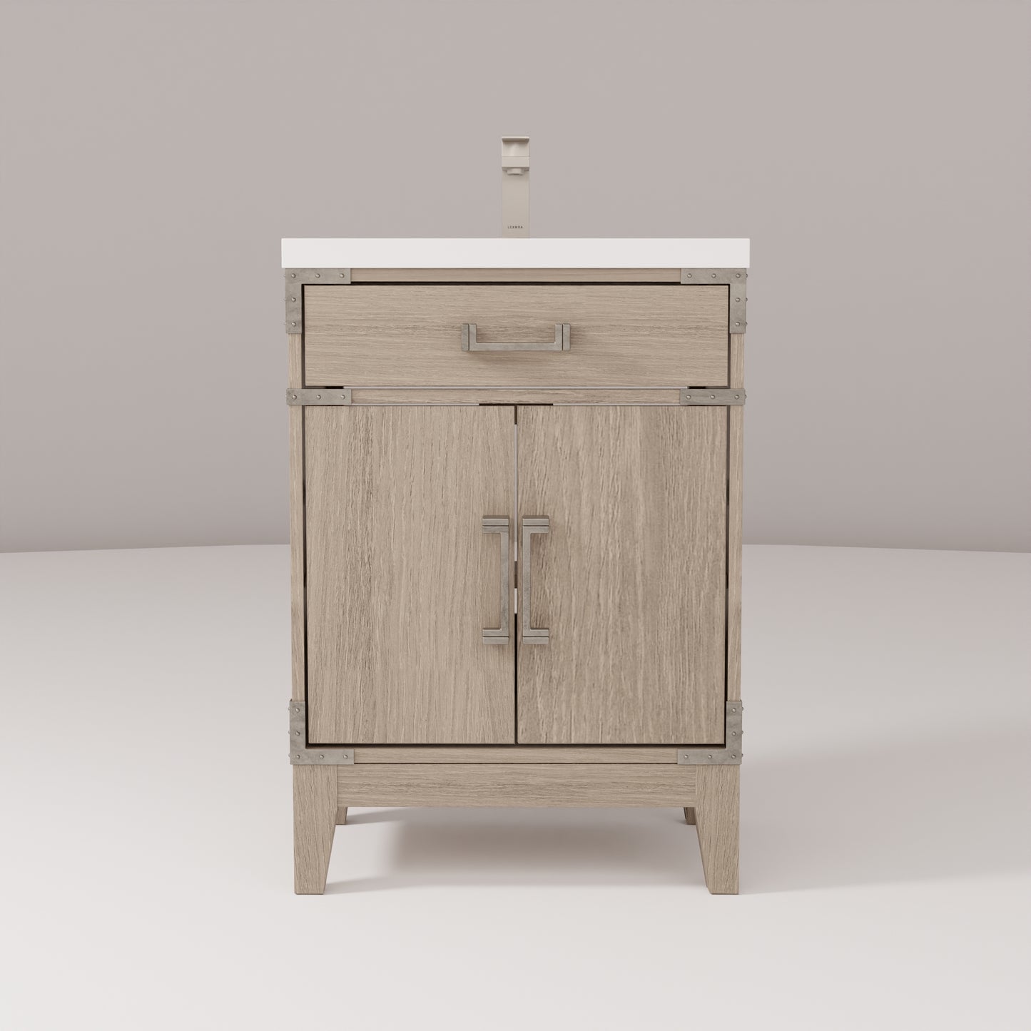 Grey Wood Bathroom Vanity with Acrylic Top and Faucet Set for Renovation