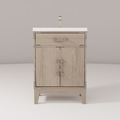 Grey Wood Bathroom Vanity with Acrylic Top and Faucet Set for Renovation