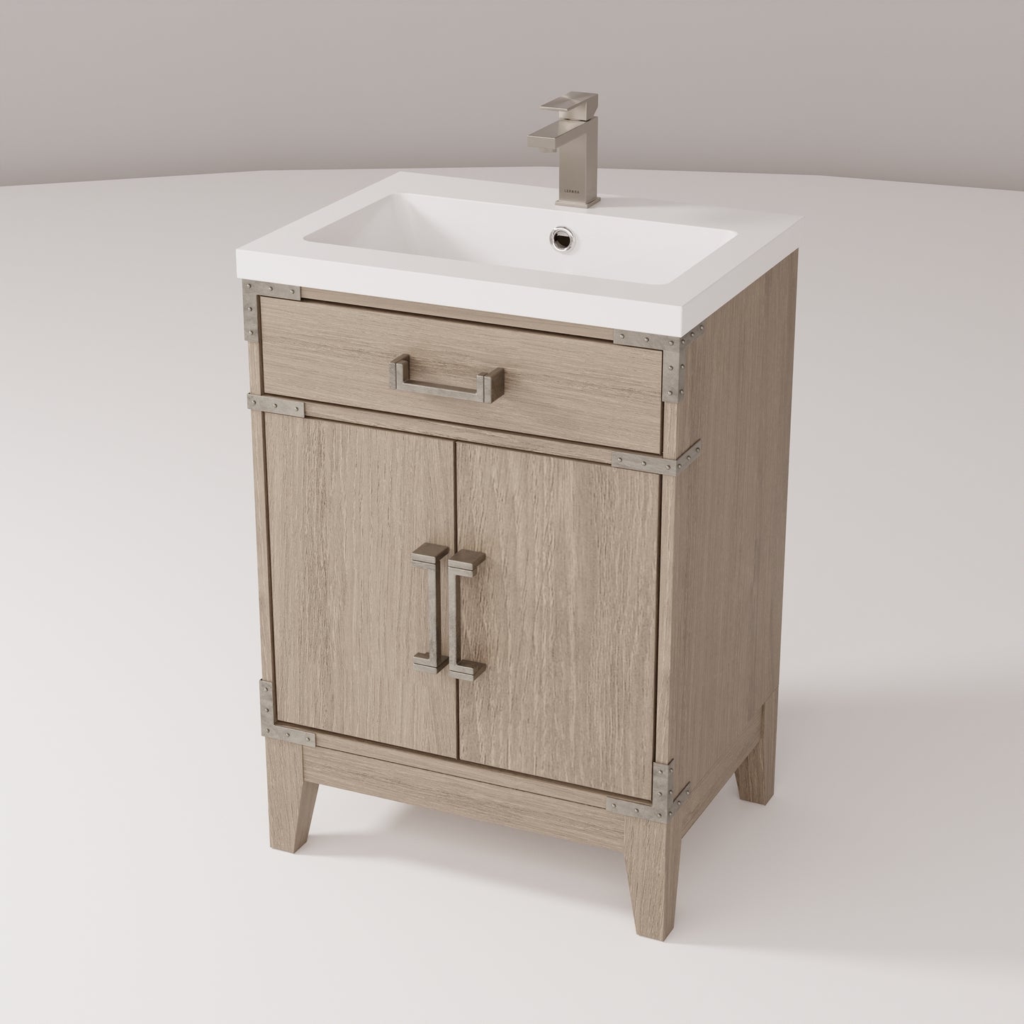 Grey Wood Bathroom Vanity with Acrylic Top and Faucet Set for Renovation
