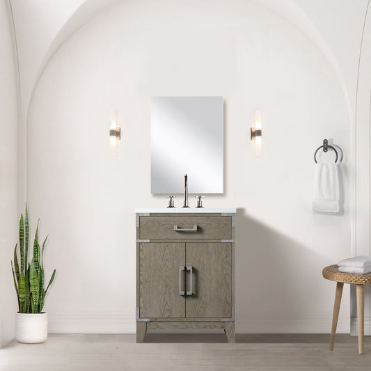 Grey Oak Single Bath Vanity 24 in. W x 18 in. D, Acrylic Top, and Faucet Set