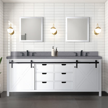 White Double Bath Vanity 84 in. W x 22 in. D, with Grey Quartz Countertop