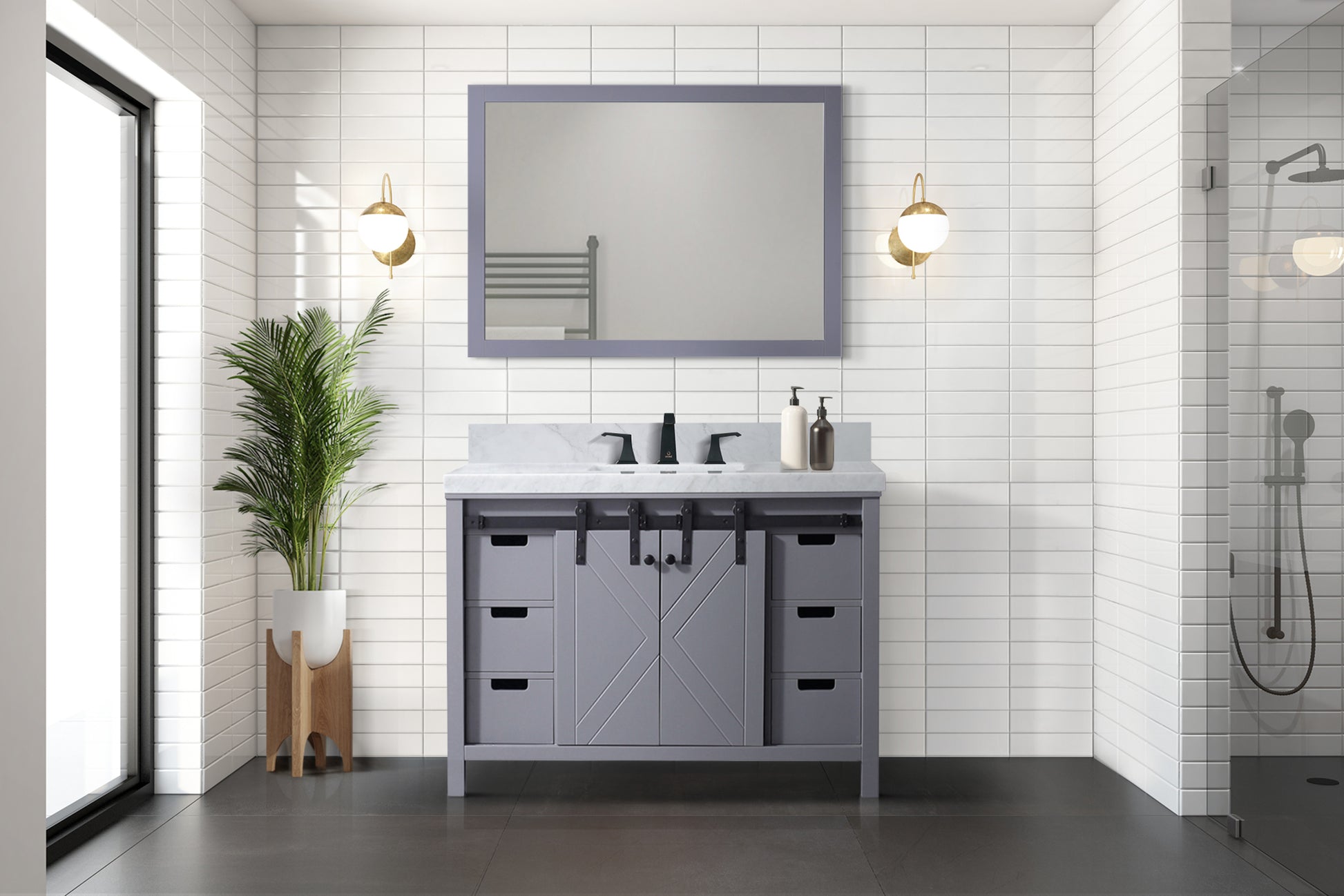 Dark Grey Bathroom Vanity with Storage - 48 Inch