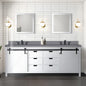 White Double Bath Vanity 84 in. W x 22 in. D, Grey Quartz Countertop and Faucet Set
