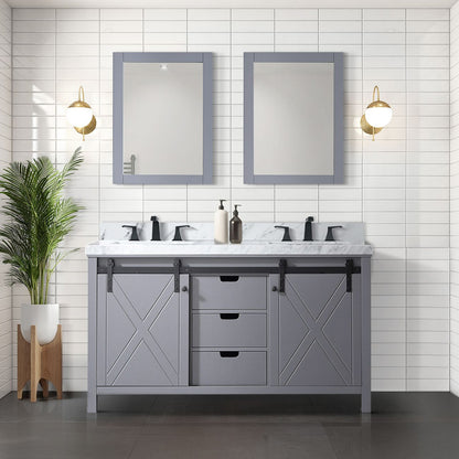 Dark Grey Double Bath Vanity 60 in. W x 22 in. D, Carrara Marble Countertop and Faucet Set