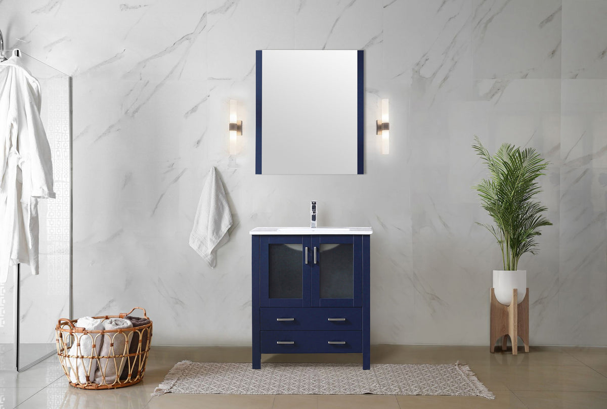Navy Blue Bath Vanity with Storage - 30" Wide