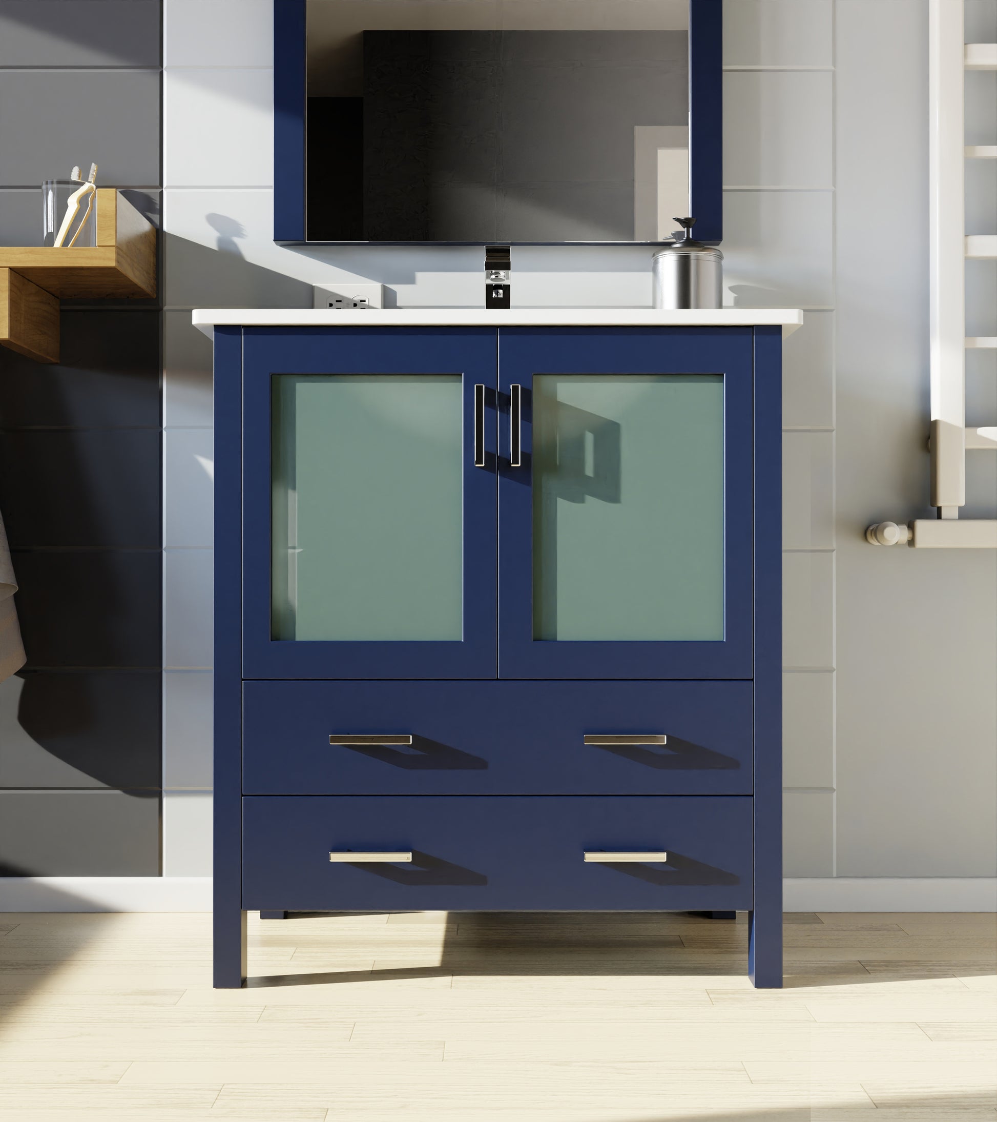 Navy Blue Bathroom Vanity with Ceramic Top & Faucet