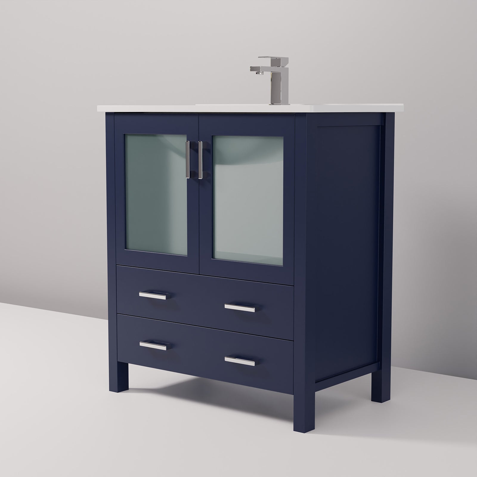Navy Blue Bathroom Vanity with Ceramic Top & Faucet