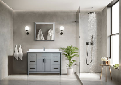 Dark Grey Bath Vanity - 48" W x 22" D with White Quartz Top & Faucet