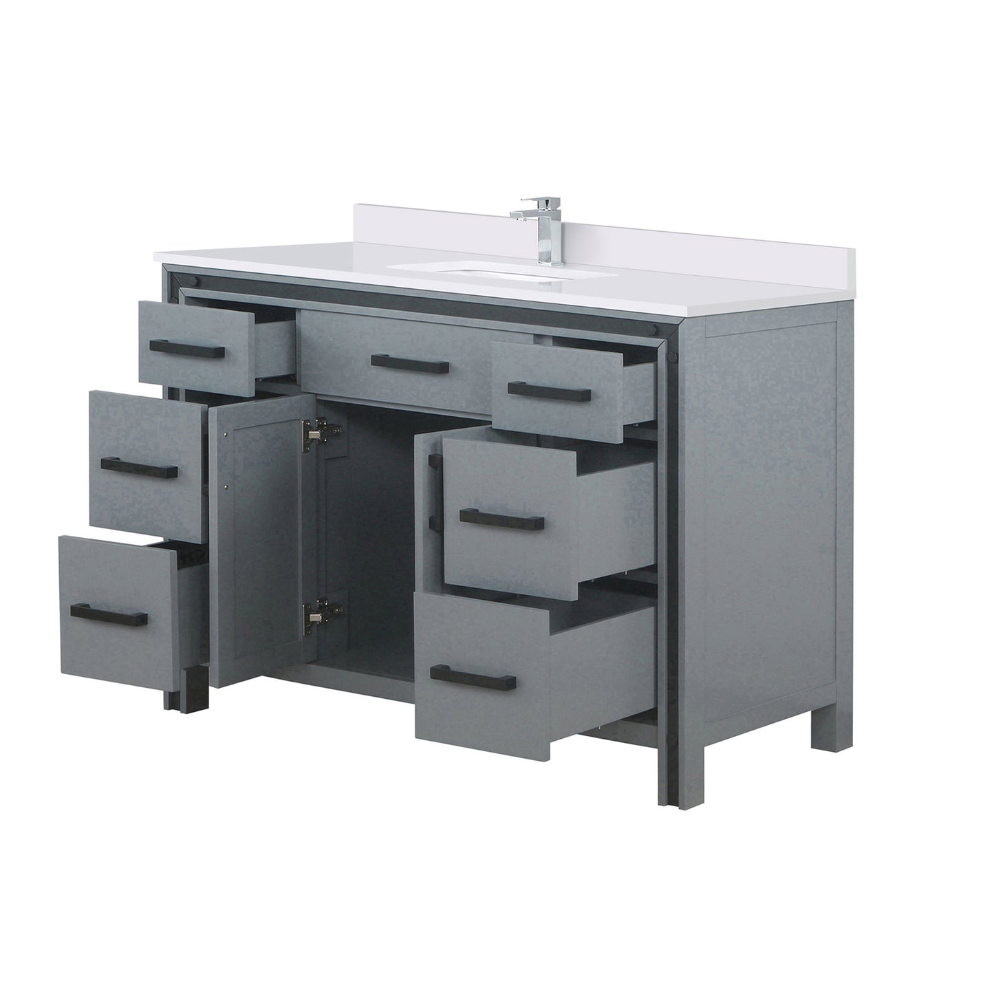 Dark Grey Bath Vanity - 48" W x 22" D with White Quartz Top & Faucet