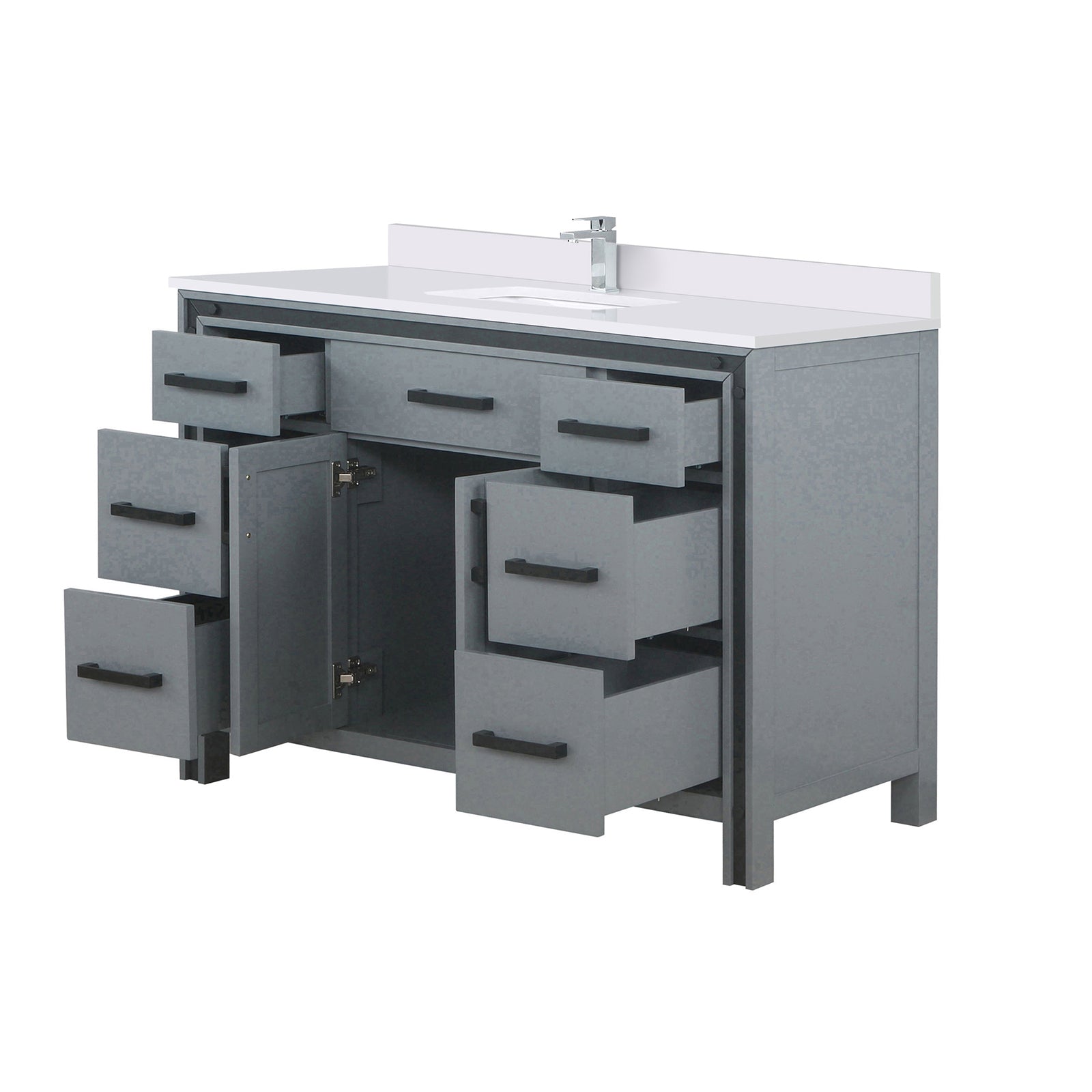 Dark Grey Bath Vanity - 48" W x 22" D with White Quartz Top & Faucet