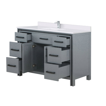 Dark Grey Bath Vanity - 48" W x 22" D with White Quartz Top & Faucet