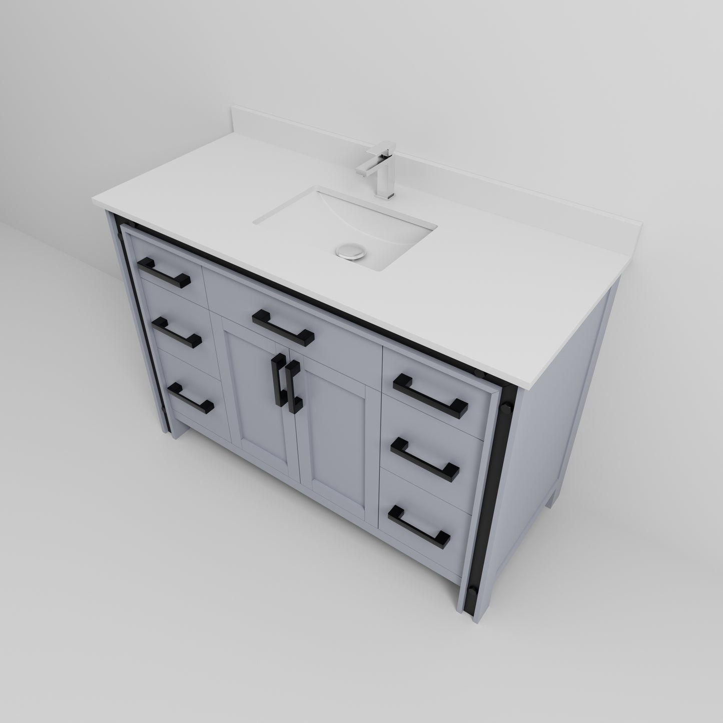 Dark Grey Bath Vanity - 48" W x 22" D with Marble Top & Faucet