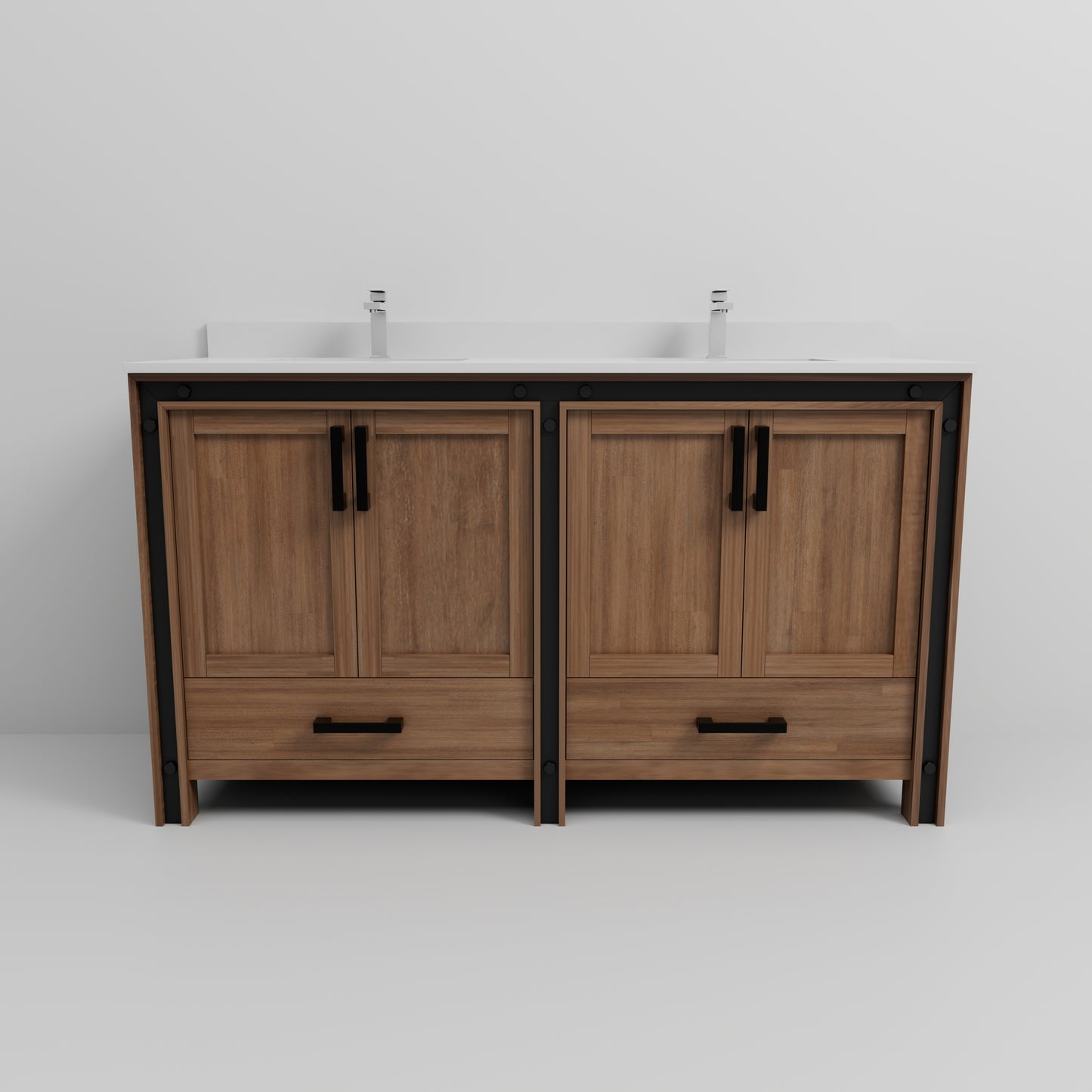 Rustic Barnwood Double Bath Vanity - Storage & Faucet Included for Bathroom
