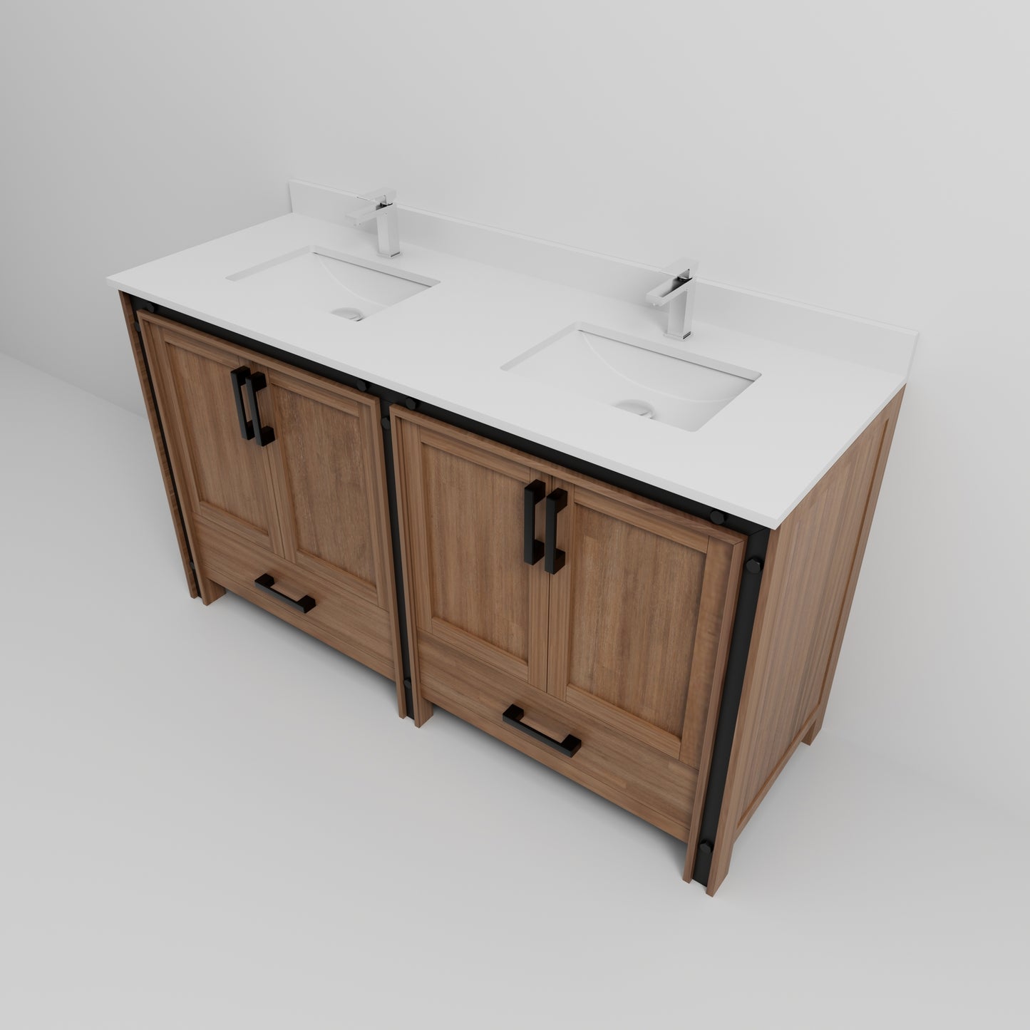 Rustic Barnwood Double Bath Vanity - Storage & Faucet Included for Bathroom