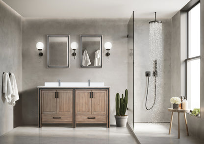 Rustic Barnwood Double Bath Vanity 60 in. W x 22 in. D, Cultured Marble Top and Faucet Set