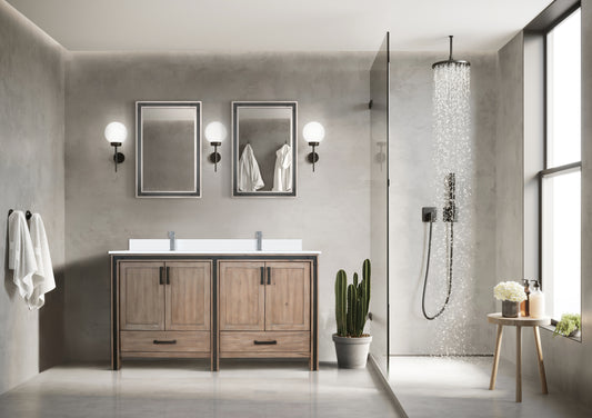 Rustic Barnwood Double Bath Vanity 60 in. W x 22 in. D, Cultured Marble Top and Faucet Set