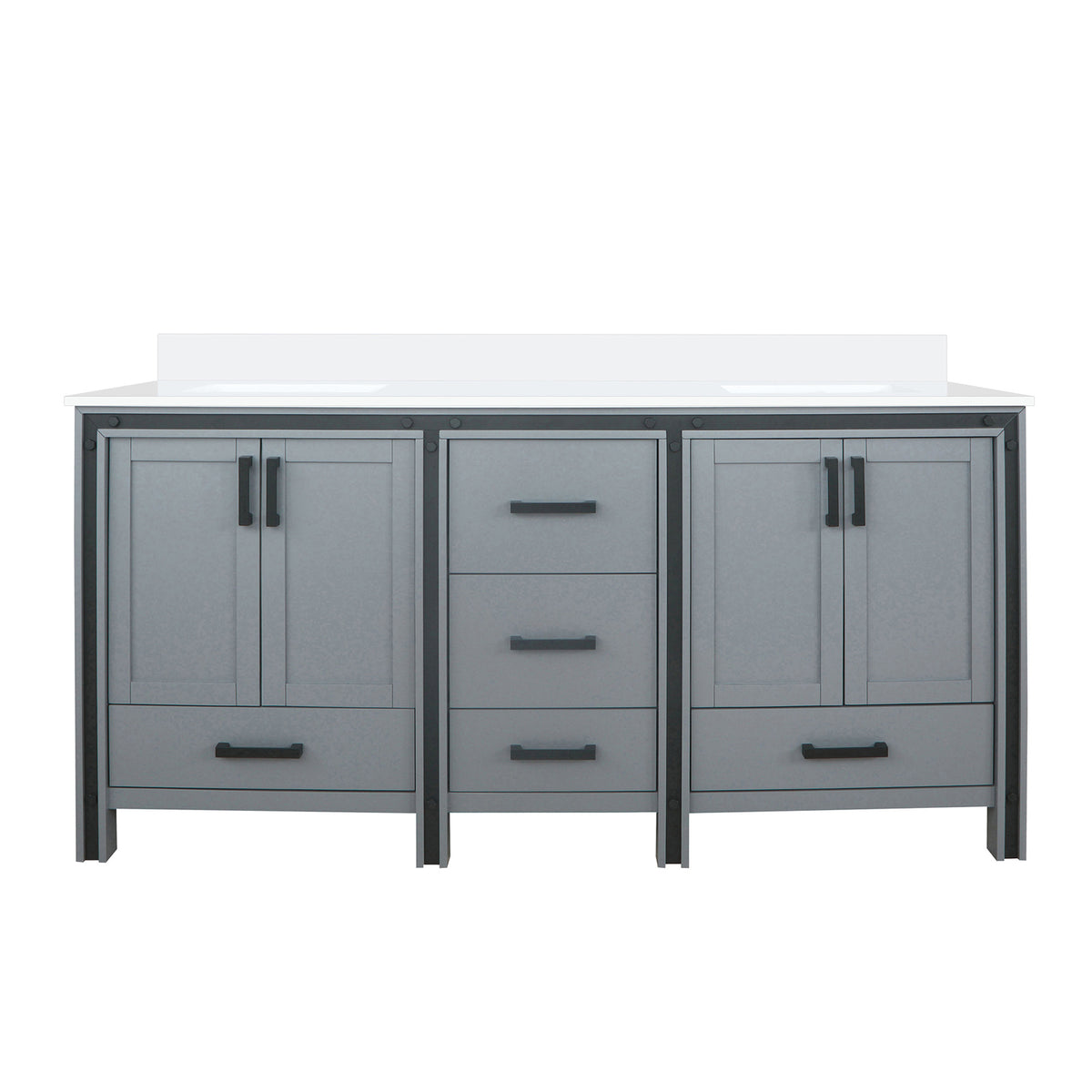 Dark Grey Double Bath Vanity - Storage & Wood Frame