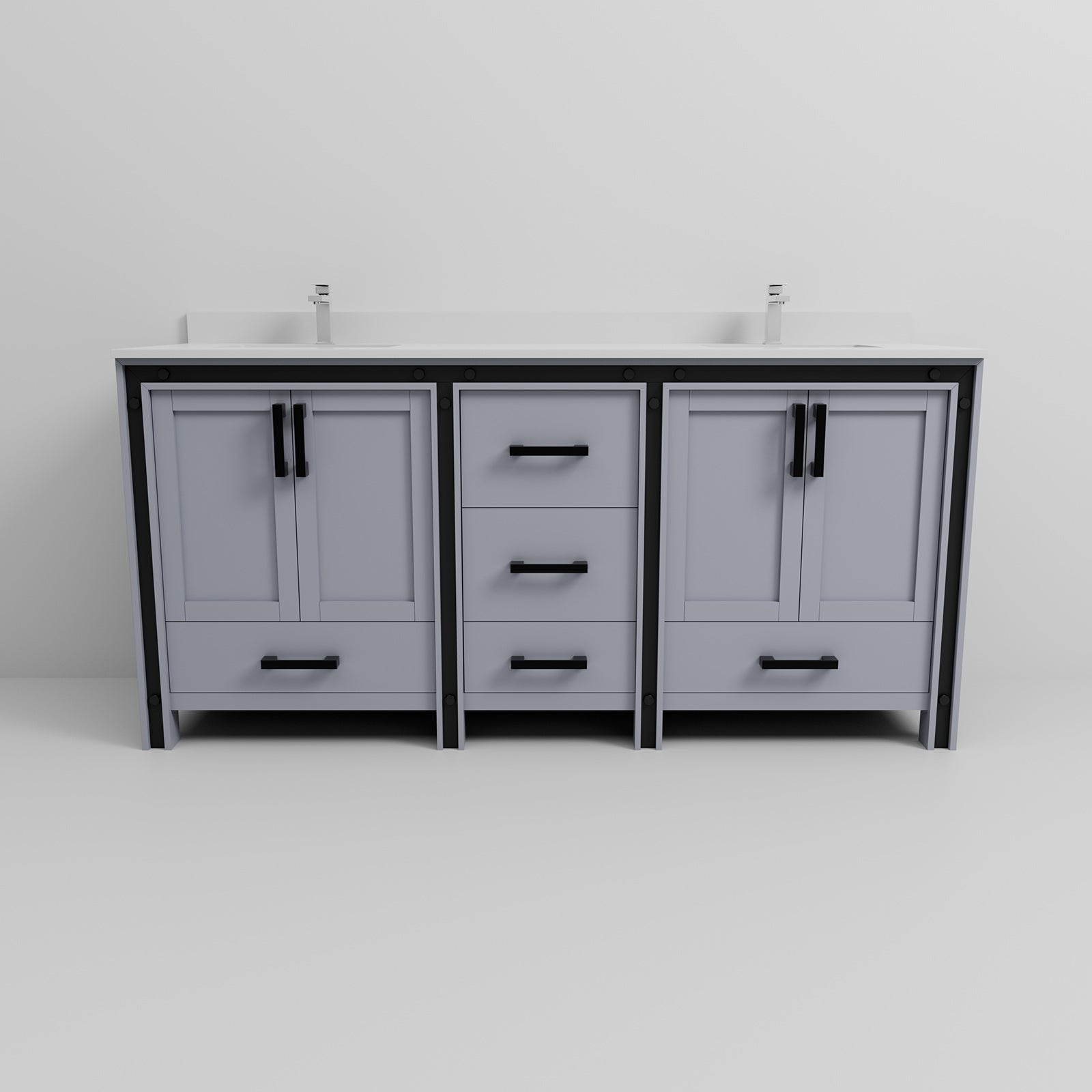 Dark Grey Bathroom Vanity with Storage - 72" Wide