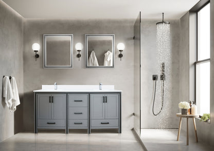 Dark Grey Double Bath Vanity 72 in. W x 22 in. D, White Quartz Top and Faucet Set