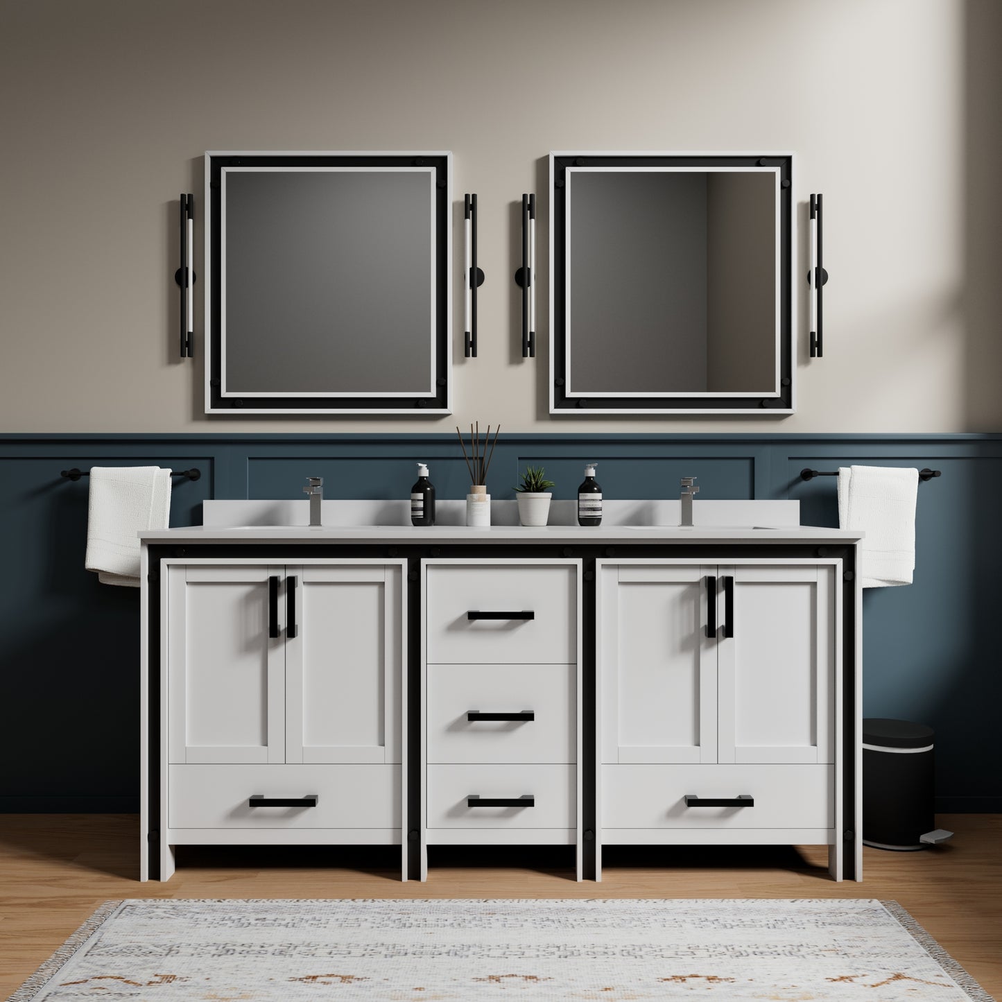 72 Inch White Bathroom Vanity with Plywood Storage for Renovation