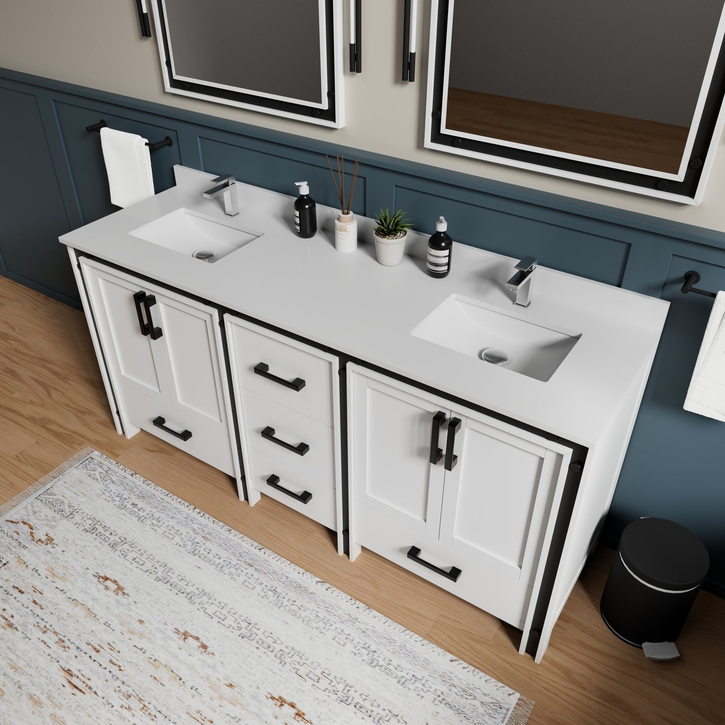 72 Inch White Bathroom Vanity with Plywood Storage for Renovation