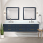 Blue Double Bath Vanity 84 in. W x 22 in. D, Carrara Marble Top, Faucet Set, and 36 in. Mirrors