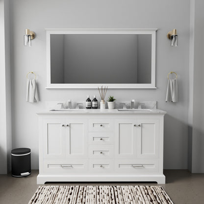 White Double Bath Vanity 60 in. W x 22 in. D, and 58 in. Mirror