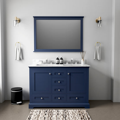 Navy Blue Double Bath Vanity 48 in. W x 22 in. D, and 46 in. Mirror