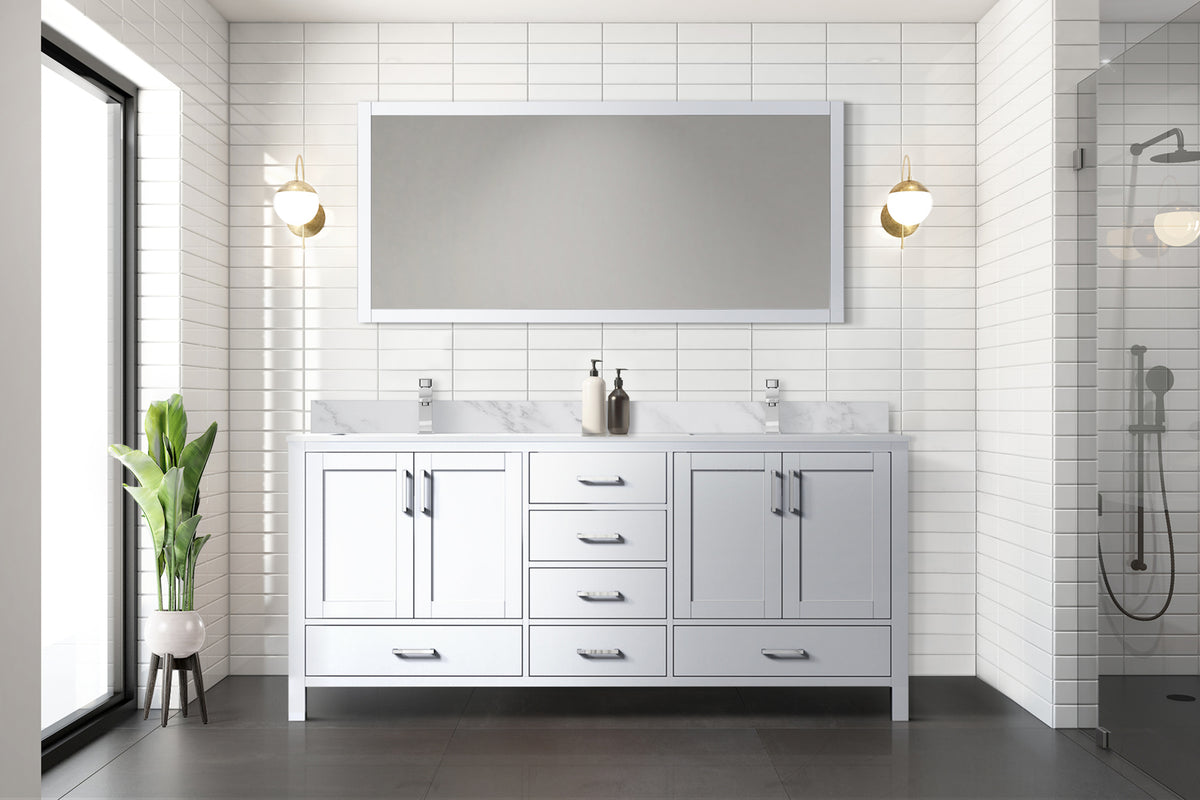 White Double Bath Vanity with Mirror - 72" Wide Storage Cabinet