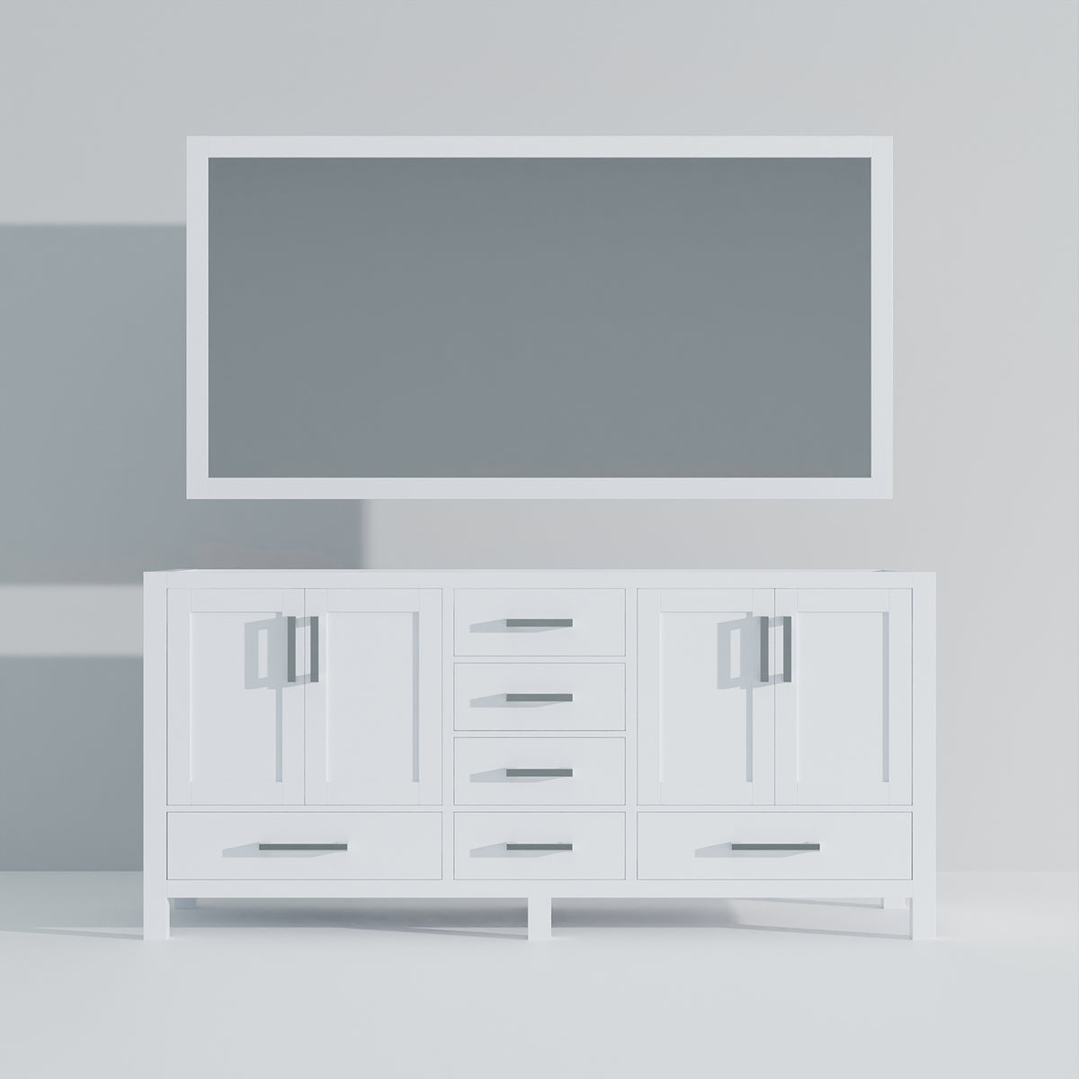 White Double Bath Vanity with Mirror - 72" Wide Storage Cabinet