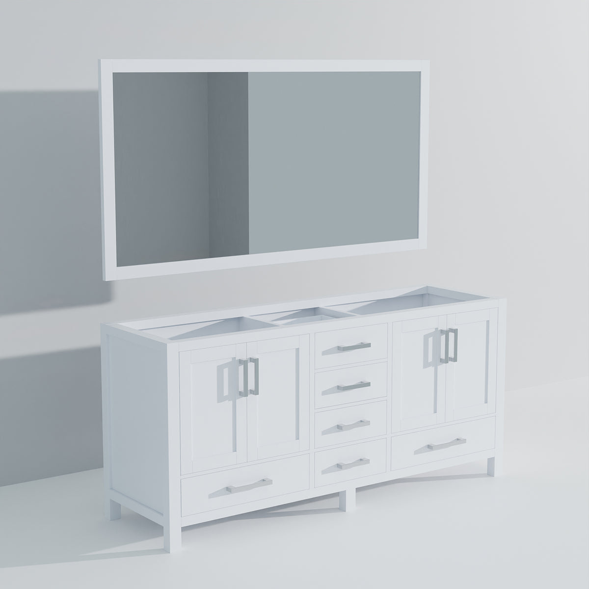 White Double Bath Vanity with Mirror - 72" Wide Storage Cabinet