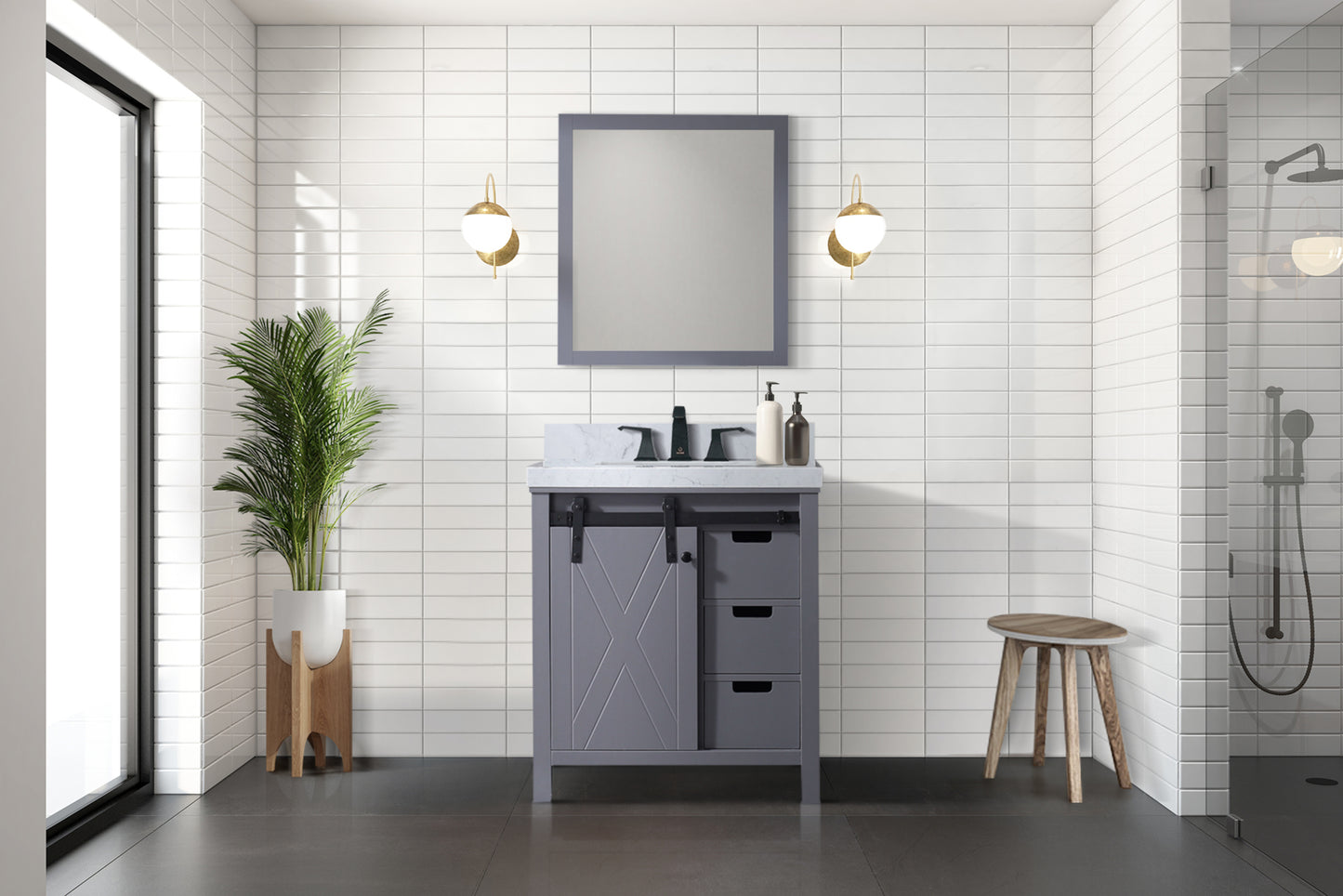 Dark Grey Bath Vanity with Mirror - 30" Wide Storage Cabinet