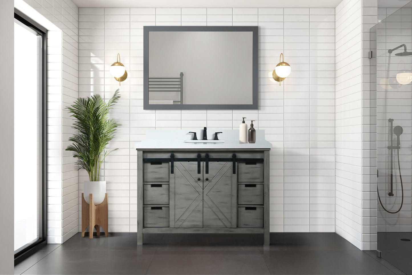 Grey Ash Bath Vanity with Mirror - 48" W Storage Cabinet for Bathroom