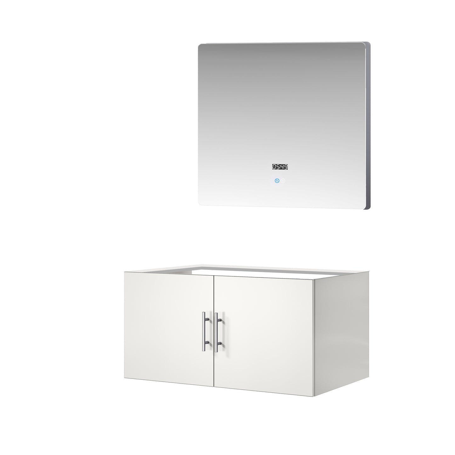 Glossy White Bathroom Vanity with Mirror - 36" W