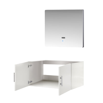 Glossy White Bathroom Vanity with Mirror - 36" W