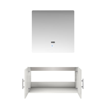Glossy White Bathroom Vanity with Mirror - 36" W