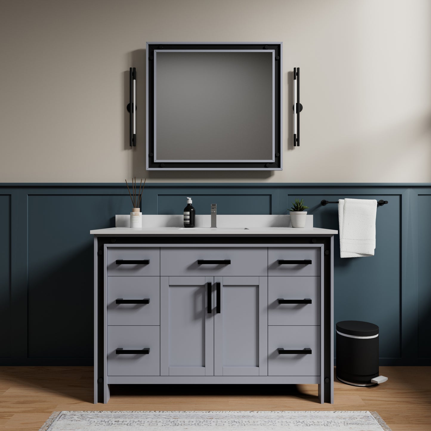 Dark Grey Bathroom Vanity with Mirror - 48" Wide
