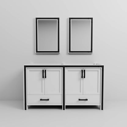 White Double Bath Vanity with Storage - 60" Wide