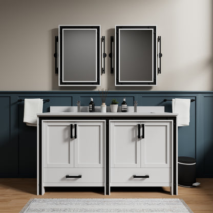 White Double Bath Vanity with Storage - 60" Wide