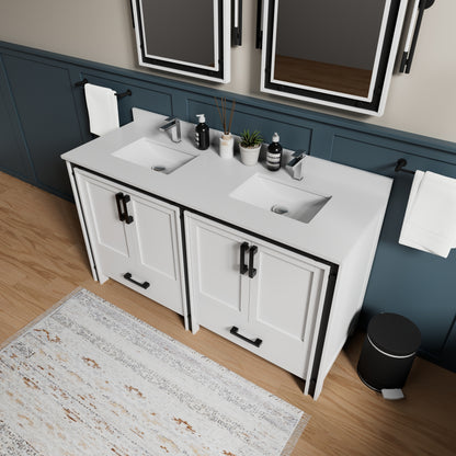White Double Bath Vanity with Storage - 60" Wide