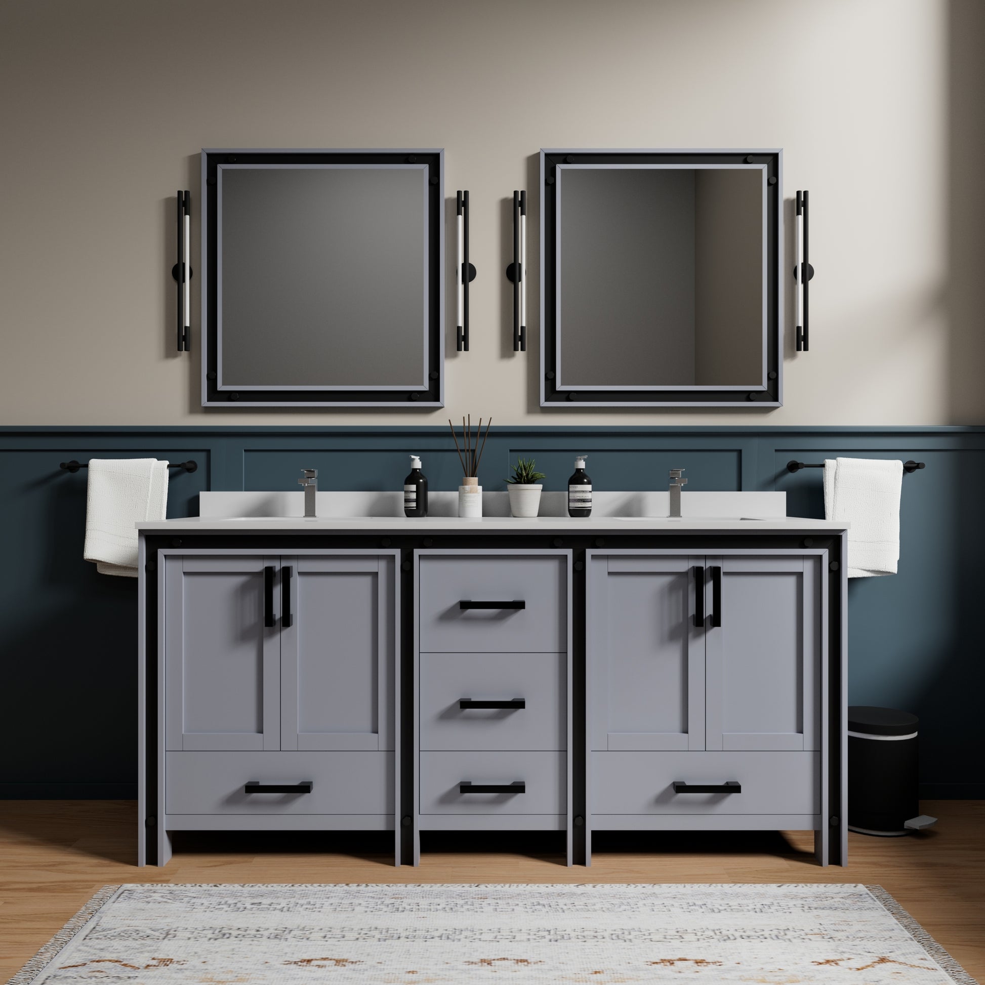 Dark Grey Double Bath Vanity with Mirror - 72" Wide for Bathroom