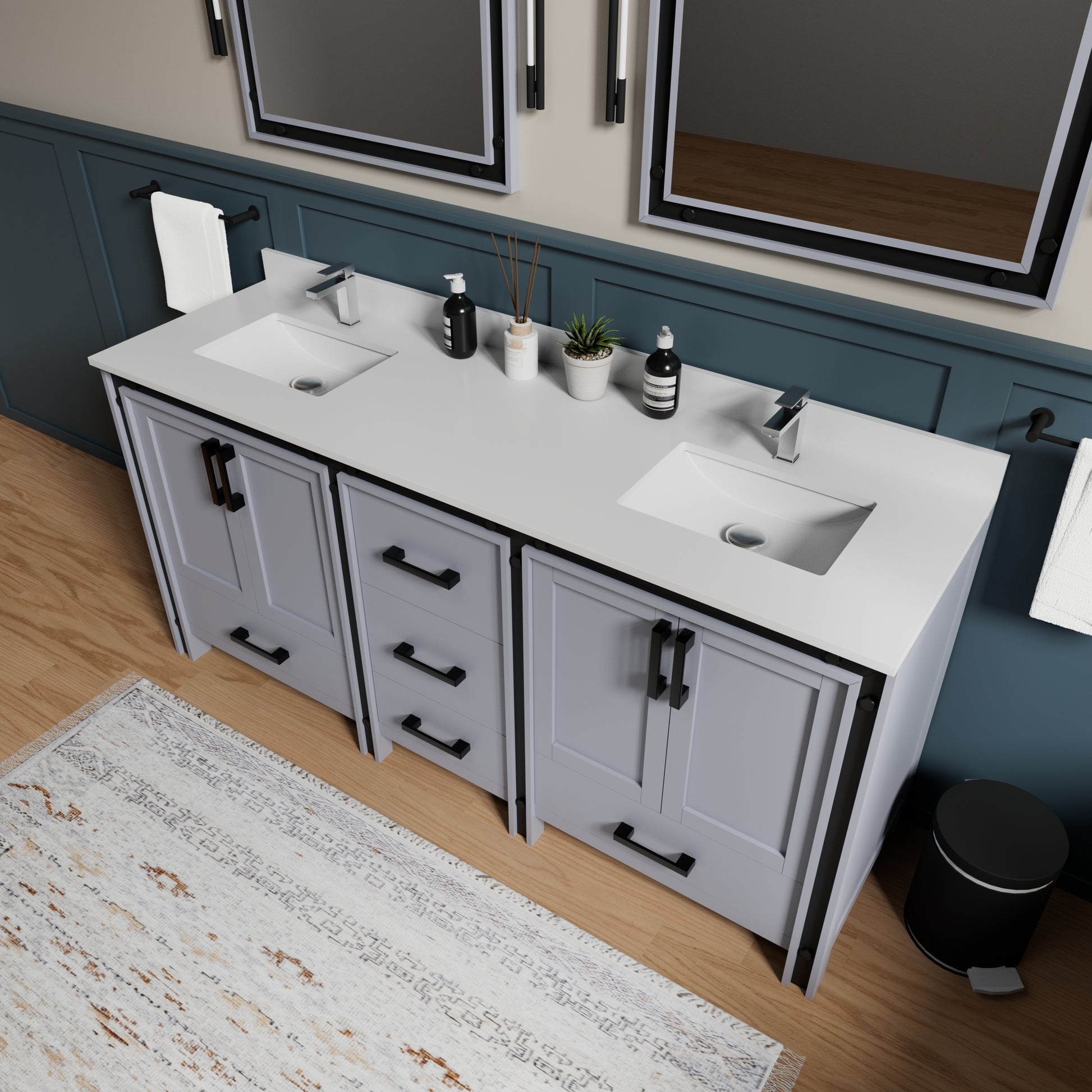 Dark Grey Double Bath Vanity with Mirror - 72" Wide for Bathroom
