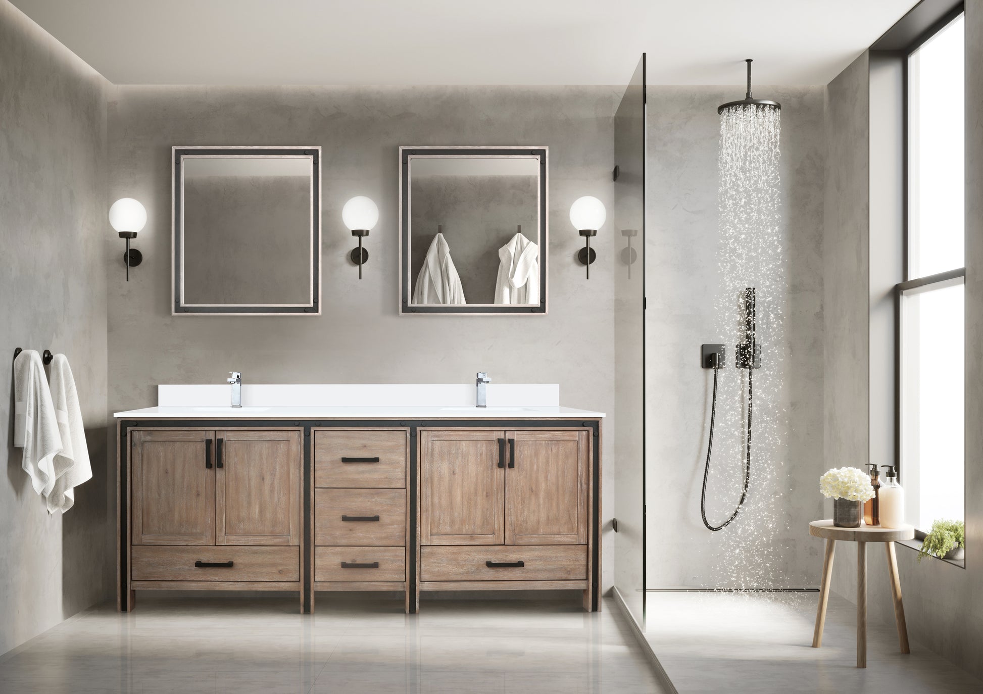 Rustic Barnwood Double Bath Vanity 80 in. W x 22 in. D, and 30 in. Mirrors