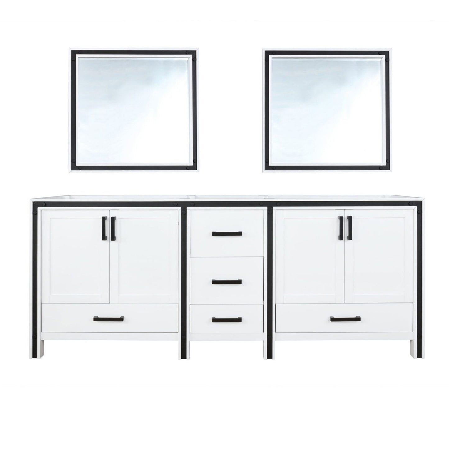 White Bathroom Vanity with Two Cabinets & Mirrors