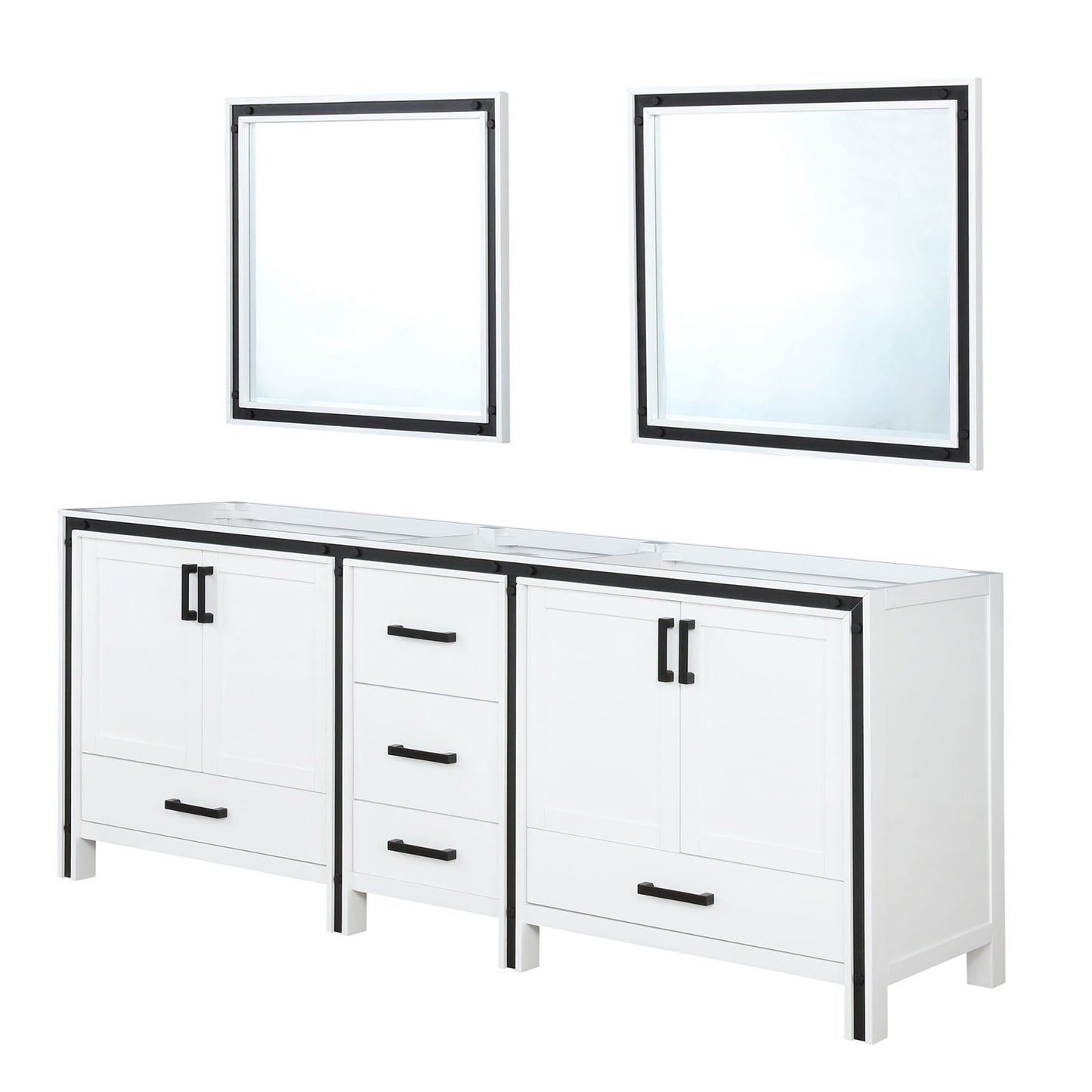 White Bathroom Vanity with Two Cabinets & Mirrors