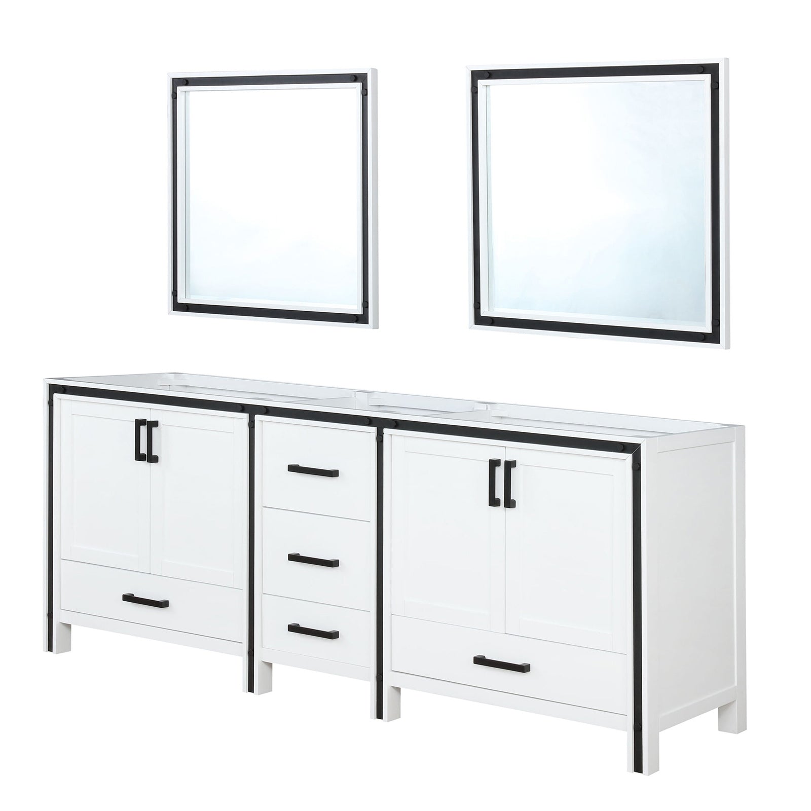 White Bathroom Vanity with Two Cabinets & Mirrors