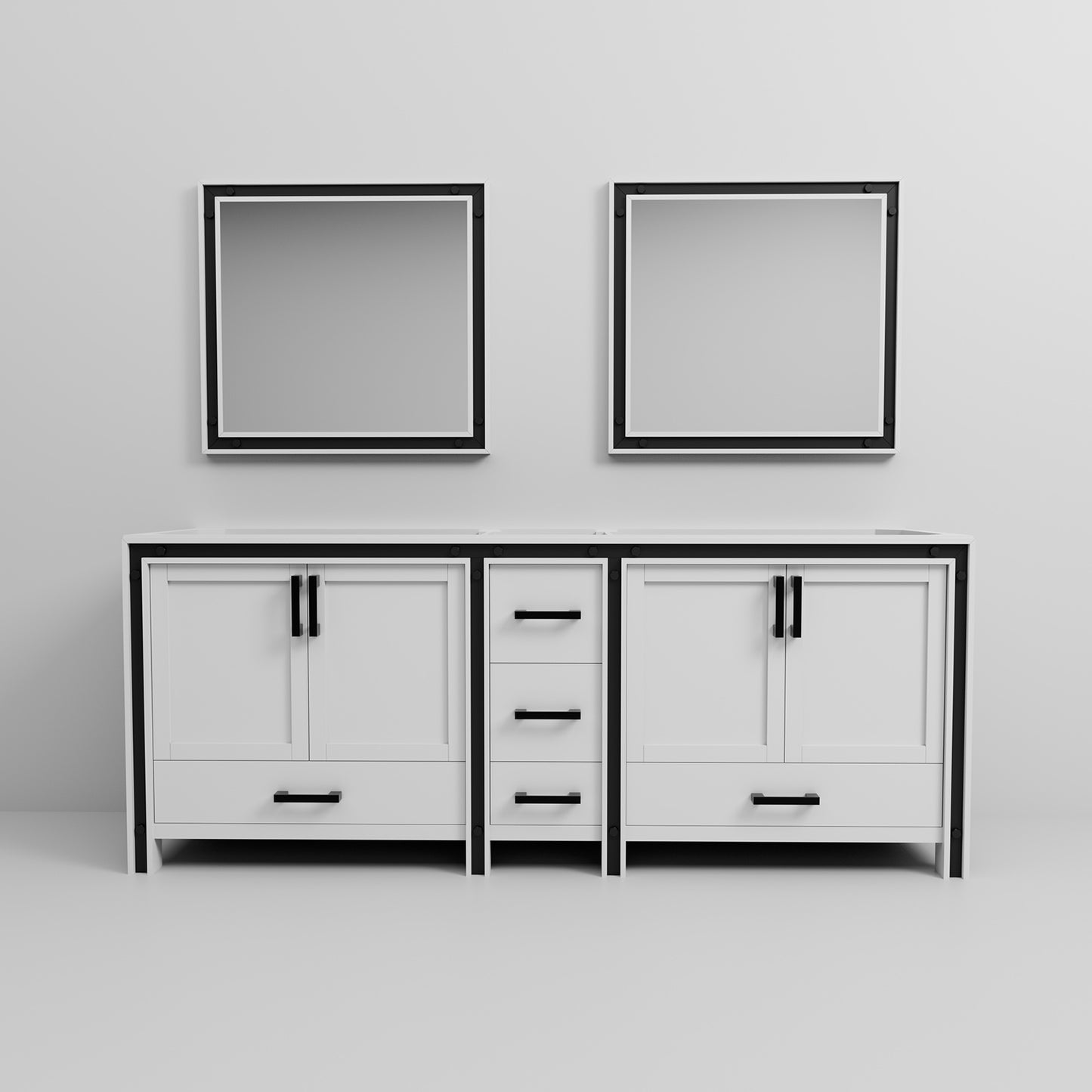 White Bathroom Vanity with Two Cabinets & Mirrors